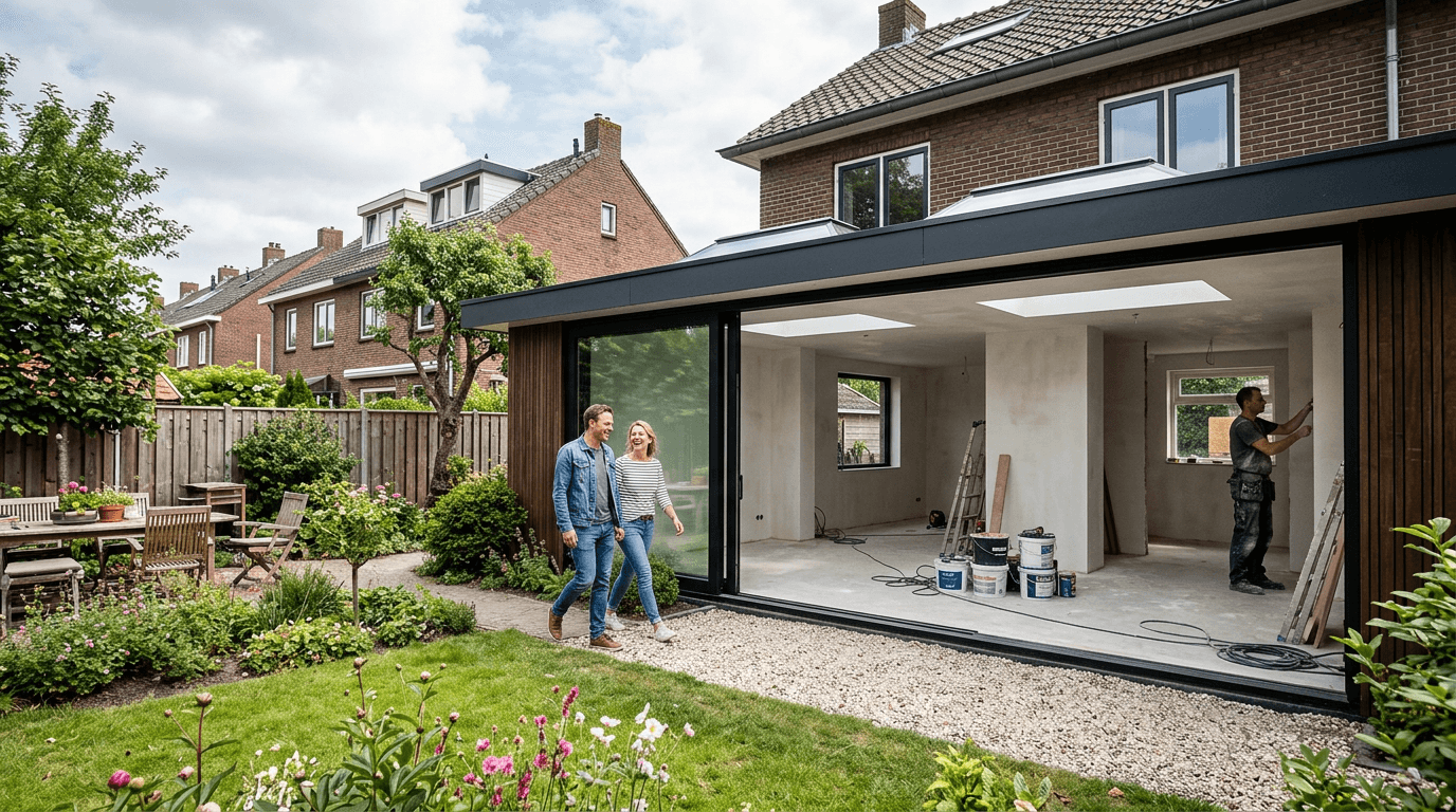 Gesprek aan tafel over een bouwplan