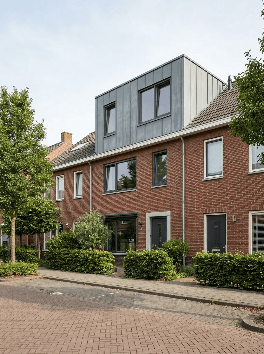 Dakopbouw op een Nederlandse rijwoning in rustige straat