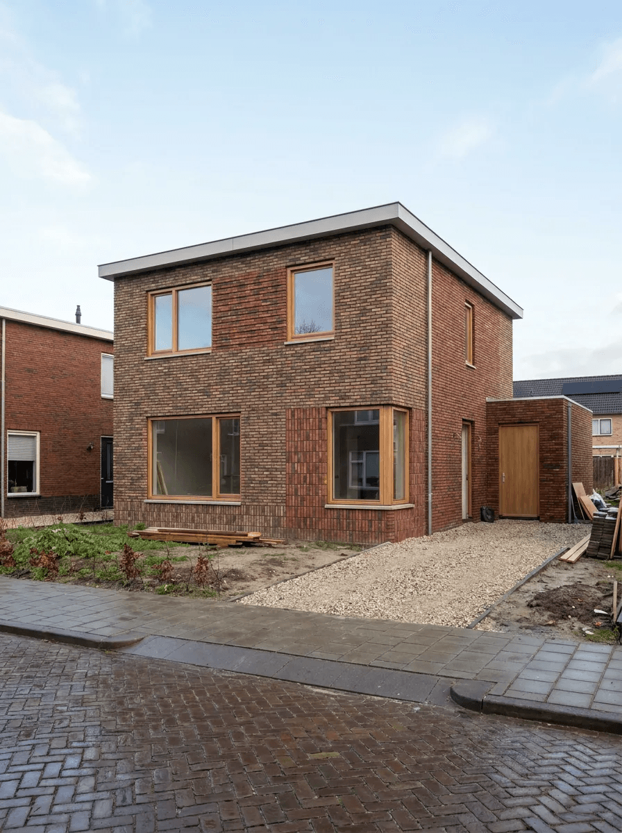 Bescheiden Nederlandse nieuwbouwwoning in rustige context