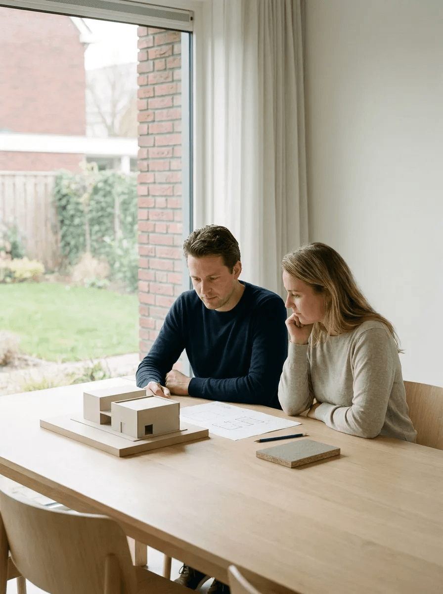 Rustig overleg over ontwerp en techniek in een Nederlandse woning